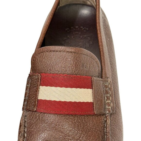 Bally Mens Waldan Driving Loafer Shoes Brown Leather Red Cream Stripe Size US 9? - Picture 16 of 16